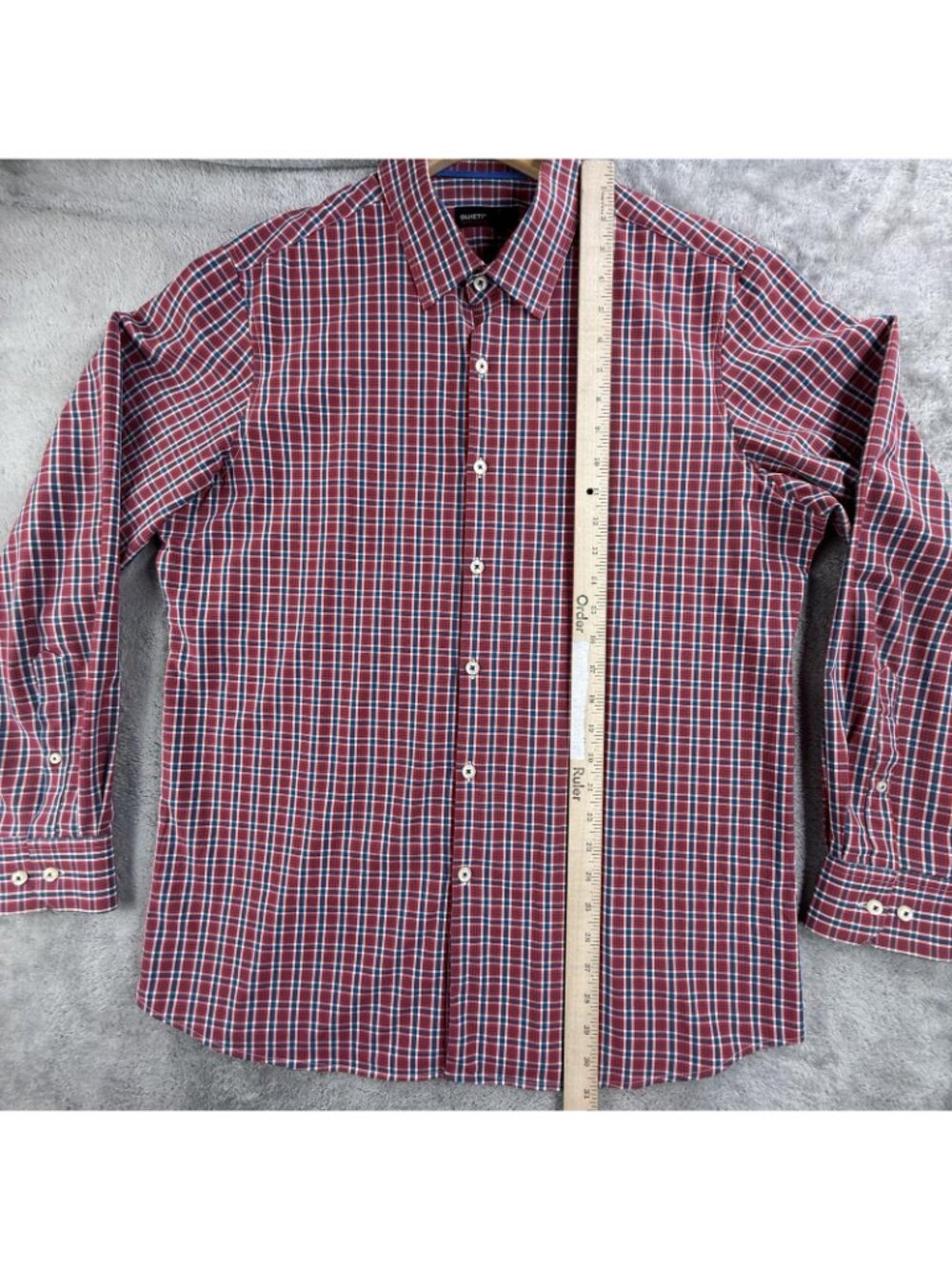 Quieti Shirt Mens Large Red Plaid Stretch Button Up Long Sleeve Performance - Picture 7 of 13
